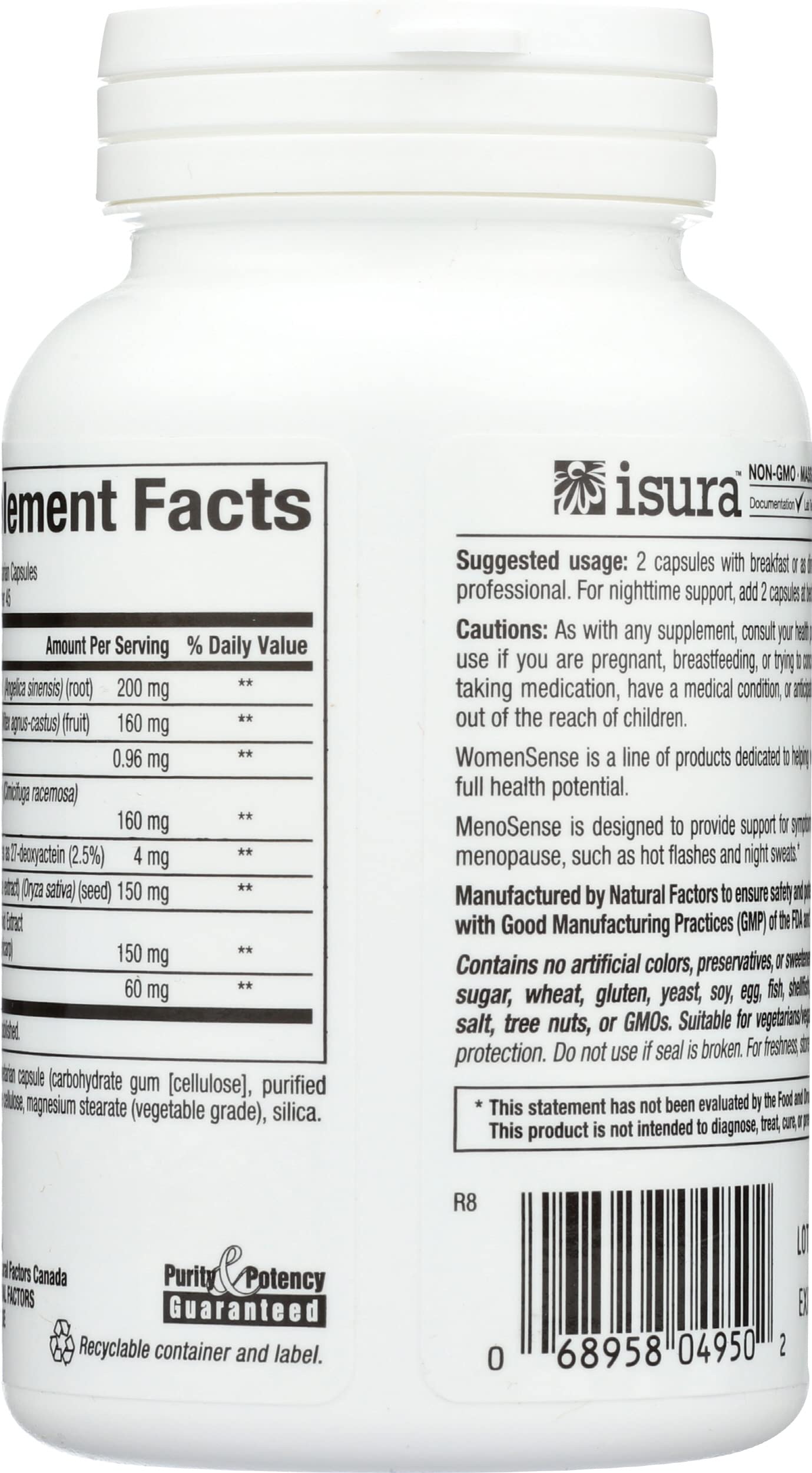 WomenSense MenoSense by Natural Factors, Natural Supplement to Help Improve Menopause Symptoms, Vegan, Non-GMO, 90 Capsules