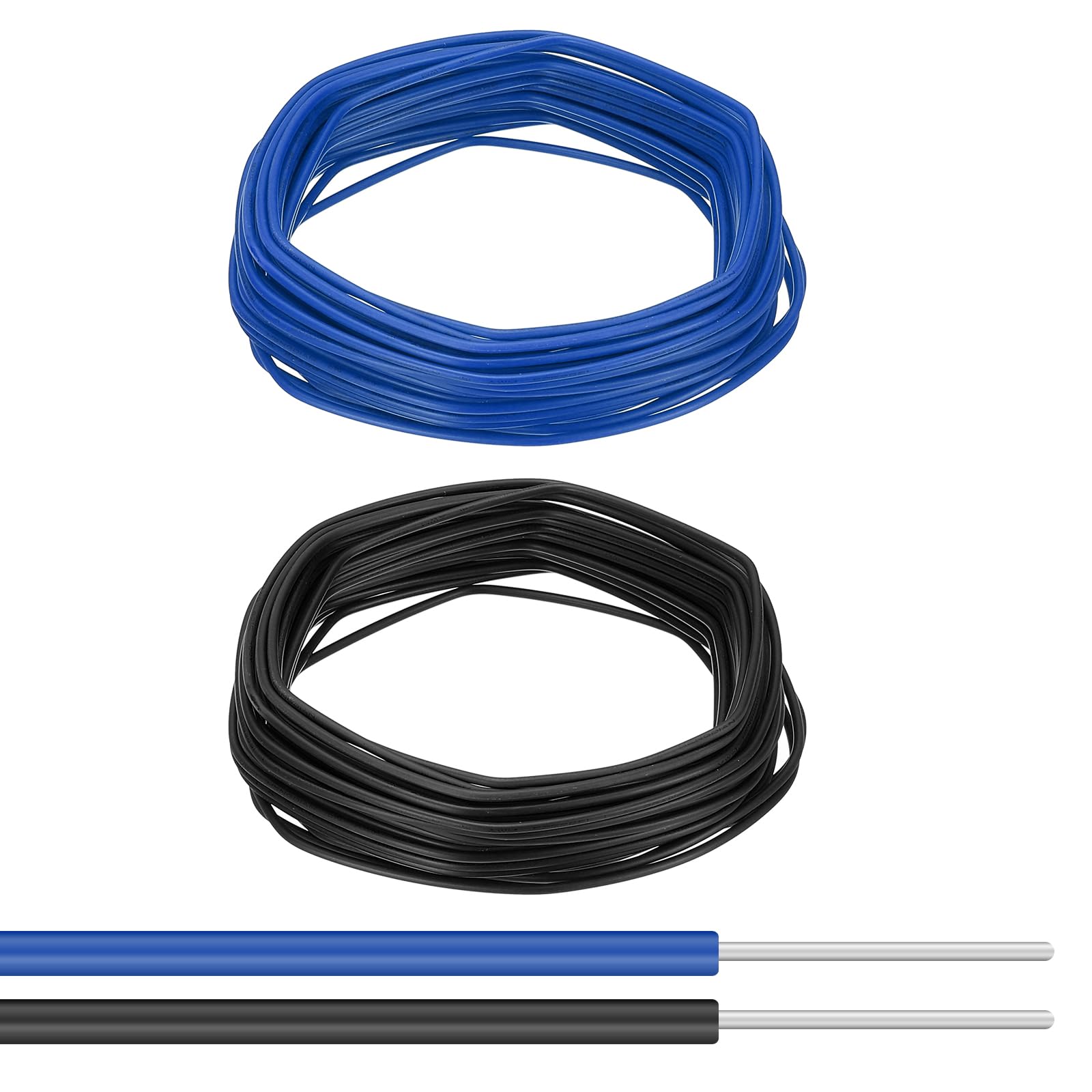 PATIKIL 22AWG Solid Electric Wire, 2 Pcs 49Ft Hook Up Tinned Copper Wire 1007 PVC Solid Single Core Wire for Home Improvement Circuit Computer Line, Blue, Black