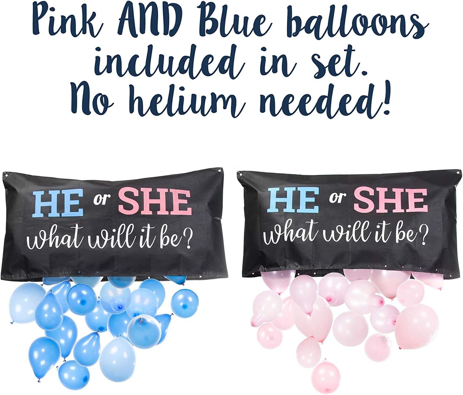 Gender Reveal Party Decoration, Balloon Drop Bag Baby Shower Preganancy Anouncment "He or She, What Will it Be?" - Image 3