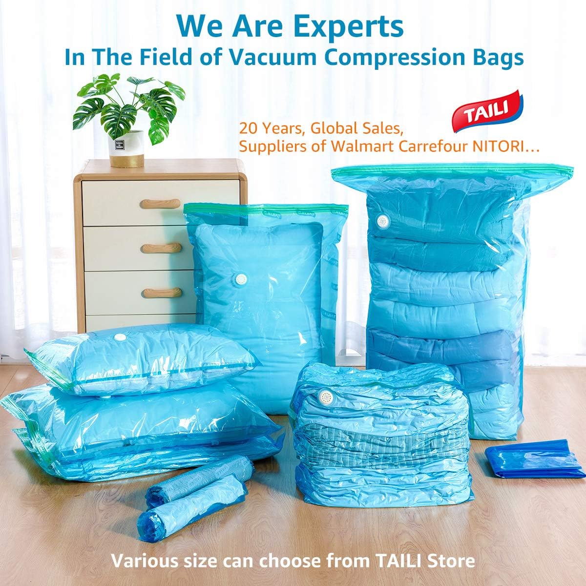 TAILI Vacuum Storage Bags Space Saver Bags 4 Jumbo Cube Pack Vacuum Sealer Bags for Clothes Bedding Comforter Quilts Pillows-No Pump No Cap 80% Space Saving Design: Home Improvement