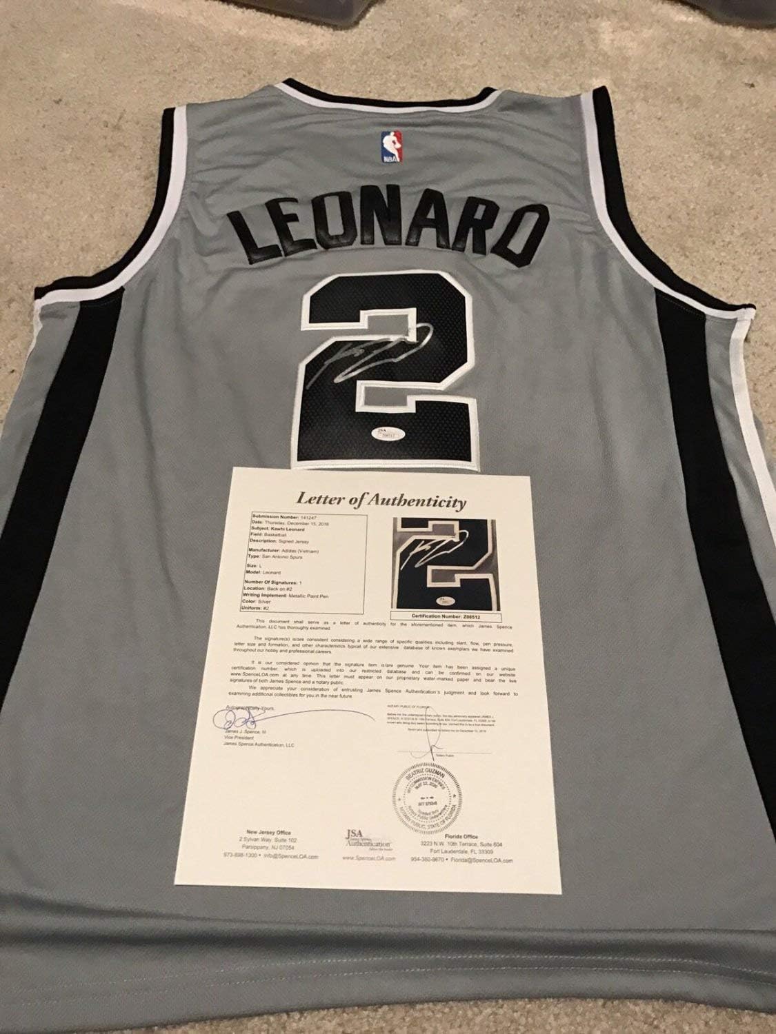 Kawhi Leonard Autographed Signed Autographed San Antonio Spurs Jersey! JSA Loa!