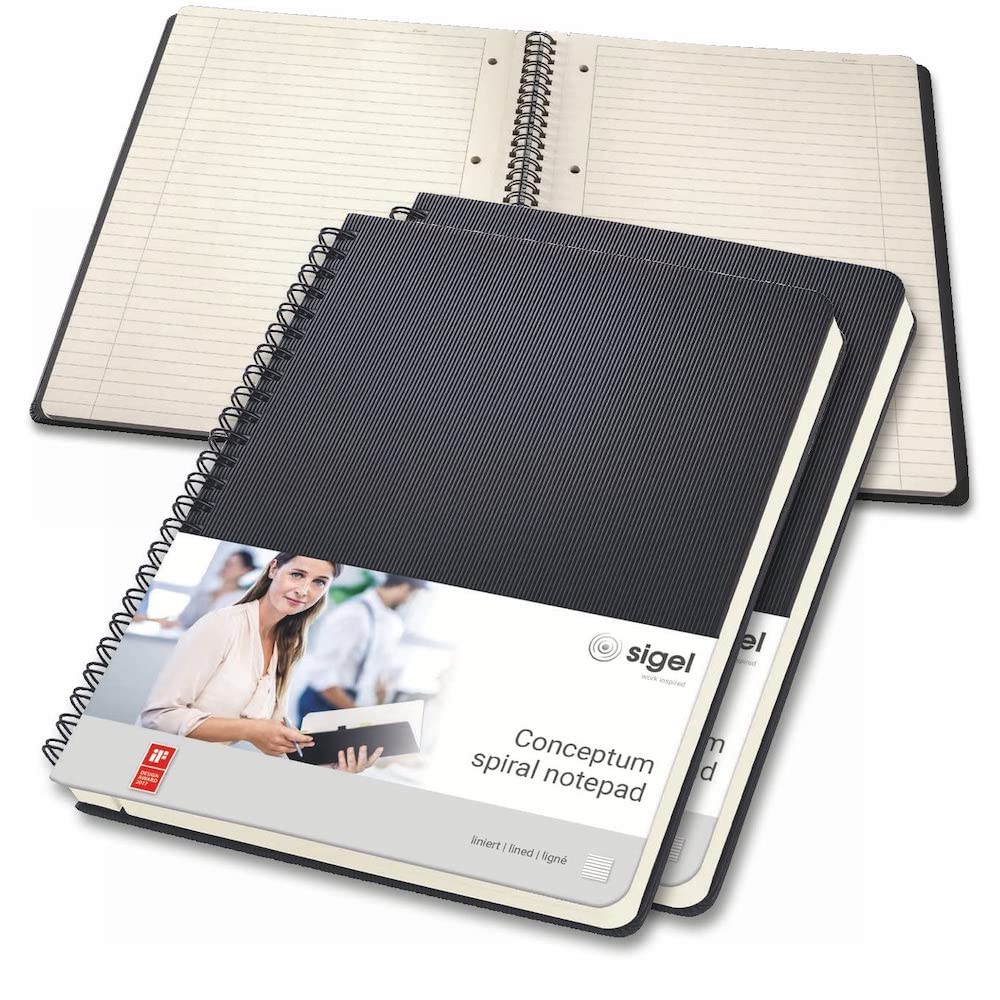 SIGEL CO823 Spiral Notepad, approx. A5, lined, hardcover, Black, 3 Pieces - Conceptum