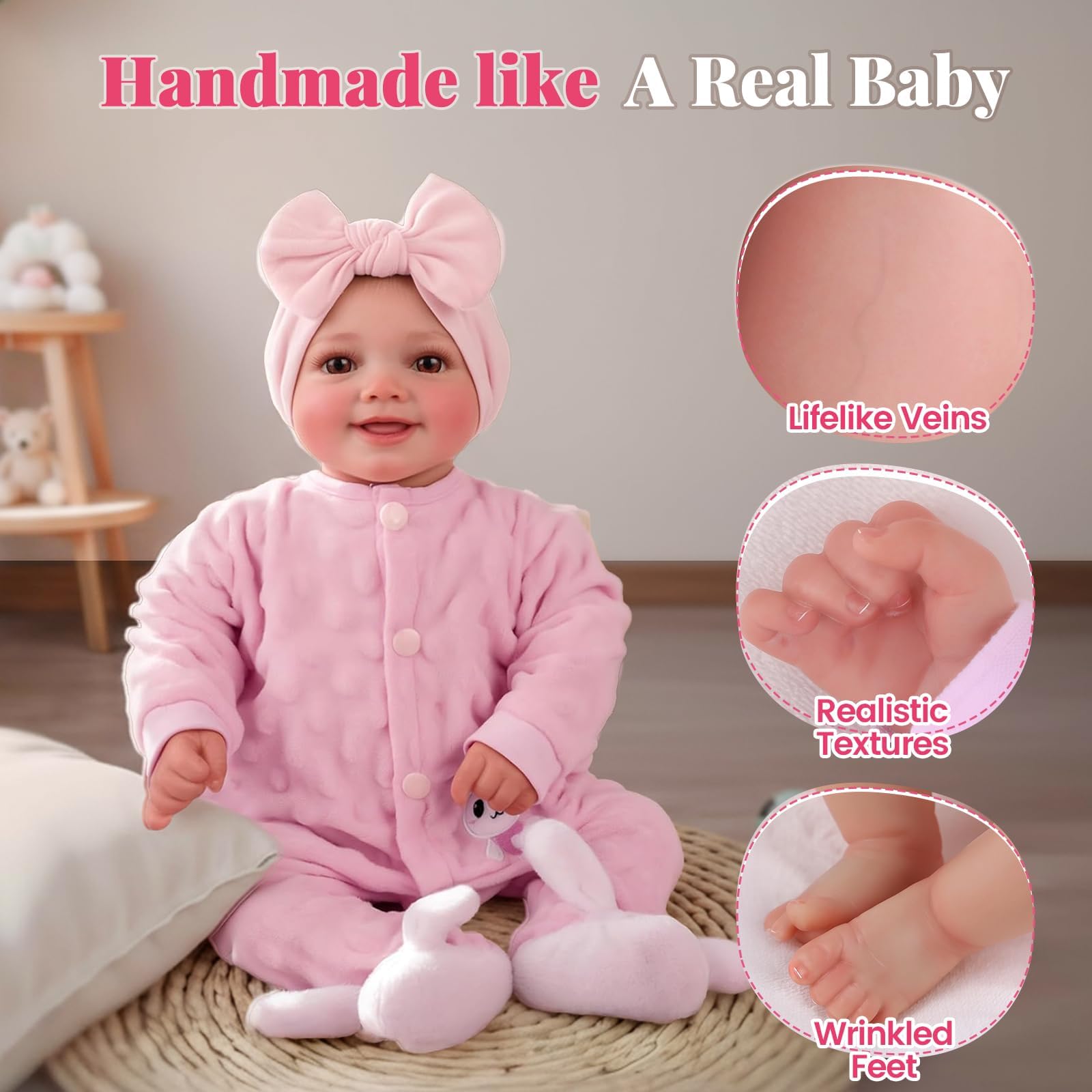 BABESIDE Reborn Baby Dolls Sunny - 17Inch Cute Soft Vinyl Realistic Baby Doll Poseable Smiling Real Life Baby Dolls with Complete Accessories for 3+ Years Old Gifts