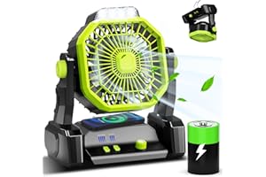 CONBOLA Portable Rechargeable Camping Tent Fan, LED Lantern, 20000mAh Battery - Operated Outdoor Fan with Hook, 270° Rotation