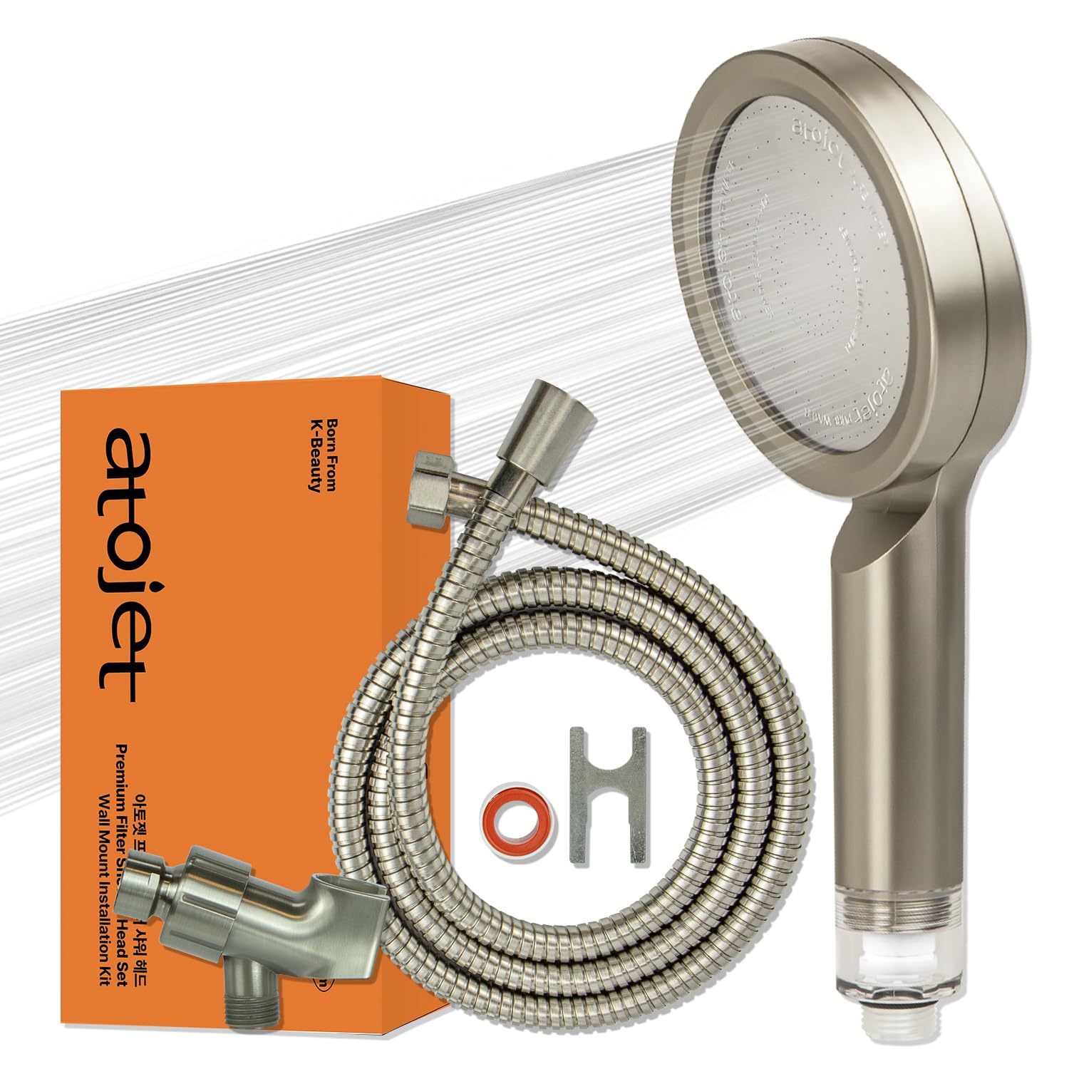 Photo 1 of Atojet Premium Filter Showerhead Designed With Korea's Luxury Beauty Philosophy - Carbon Composite Filter | Single 1 month Set (Hose, Mount, Teflon Tape, Wrench) (JNE300N-SET-SNG)