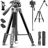 CAMBOFOTO 73" Camera Tripod and Monopod, Aluminum Tripod Stand/Black | for Professional Camera/Mirrorless/DSLR/Cell Phone/Camcorder/GoPro, with Phone Holder/Travel Bag