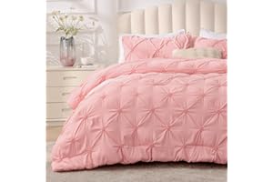 BEDELITE Pink Comforter Set Queen - 3 Pieces Boho Pintuck Bedding Comforter Sets, Lightweight Soft & Warm Bed Comforter Queen with 2 Pillowcases for All Season