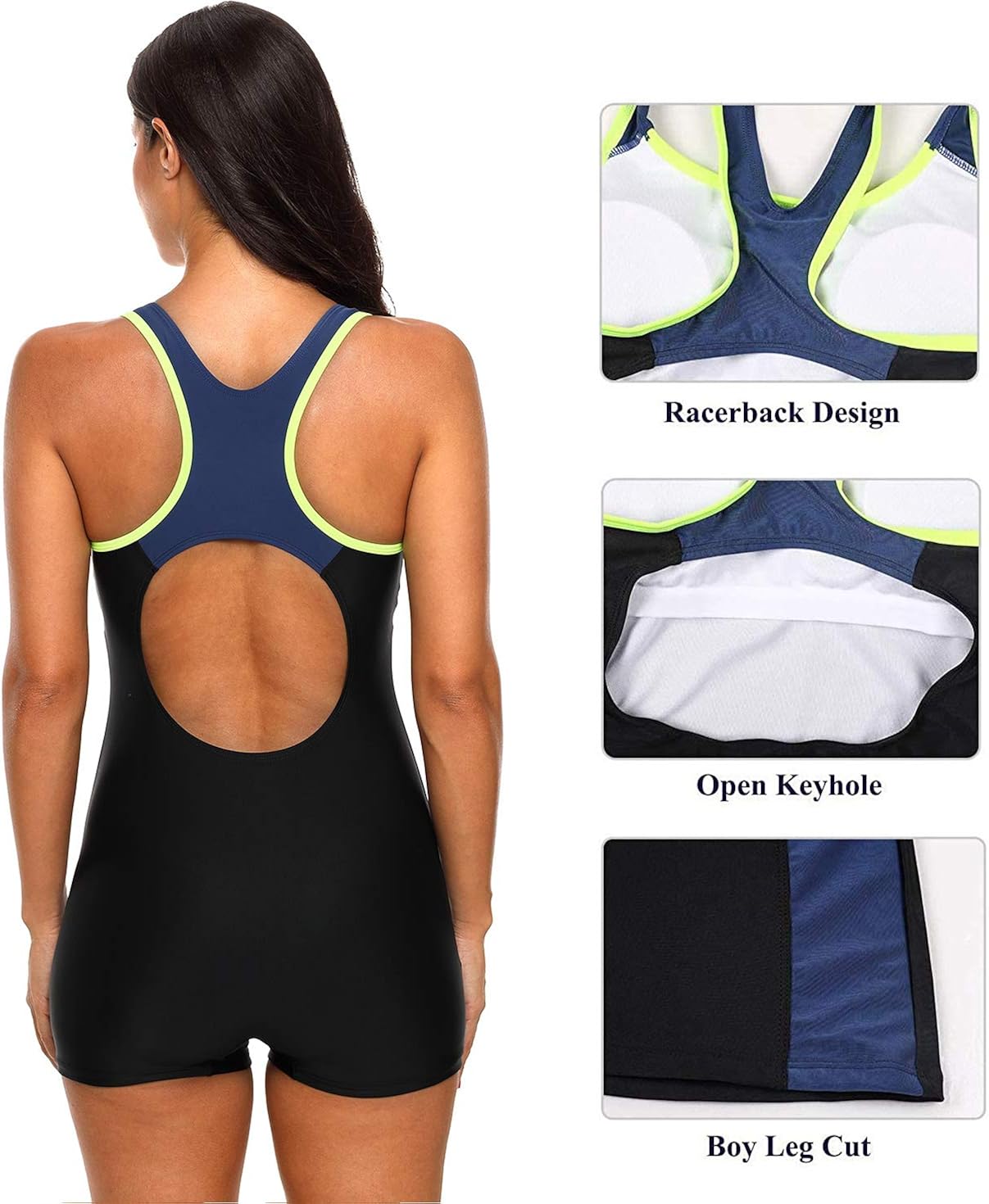 CharmLeaks Womens Boyleg One Piece Swimsuit Athletic Swimwear Lap Bathing Suit: Clothing