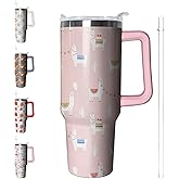 Kearscupra 40 oz Llama Tumbler with Handle and Straw, Alpaca Insulated Stainless Steel Cup with Lid, Travel Coffee Mug Water Bottle, Animal Lovers Women Gifts