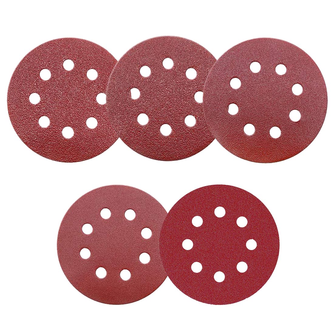 Maveek 50 Pcs 125mm Sanding Discs, 5 Inch Orbital Sander Discs Mixed Grits 40/60/80/100/120 Grit for Random Orbital Sander, 8-Hole Round Hook and Loop Sanding Pads Sandpaper for Wood Walls Metal