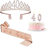 40th Birthday Decoration for Women with Rose Gold Sash, Tiara,Numbers Candles, Sincere 40th Birthday Gifts for Women