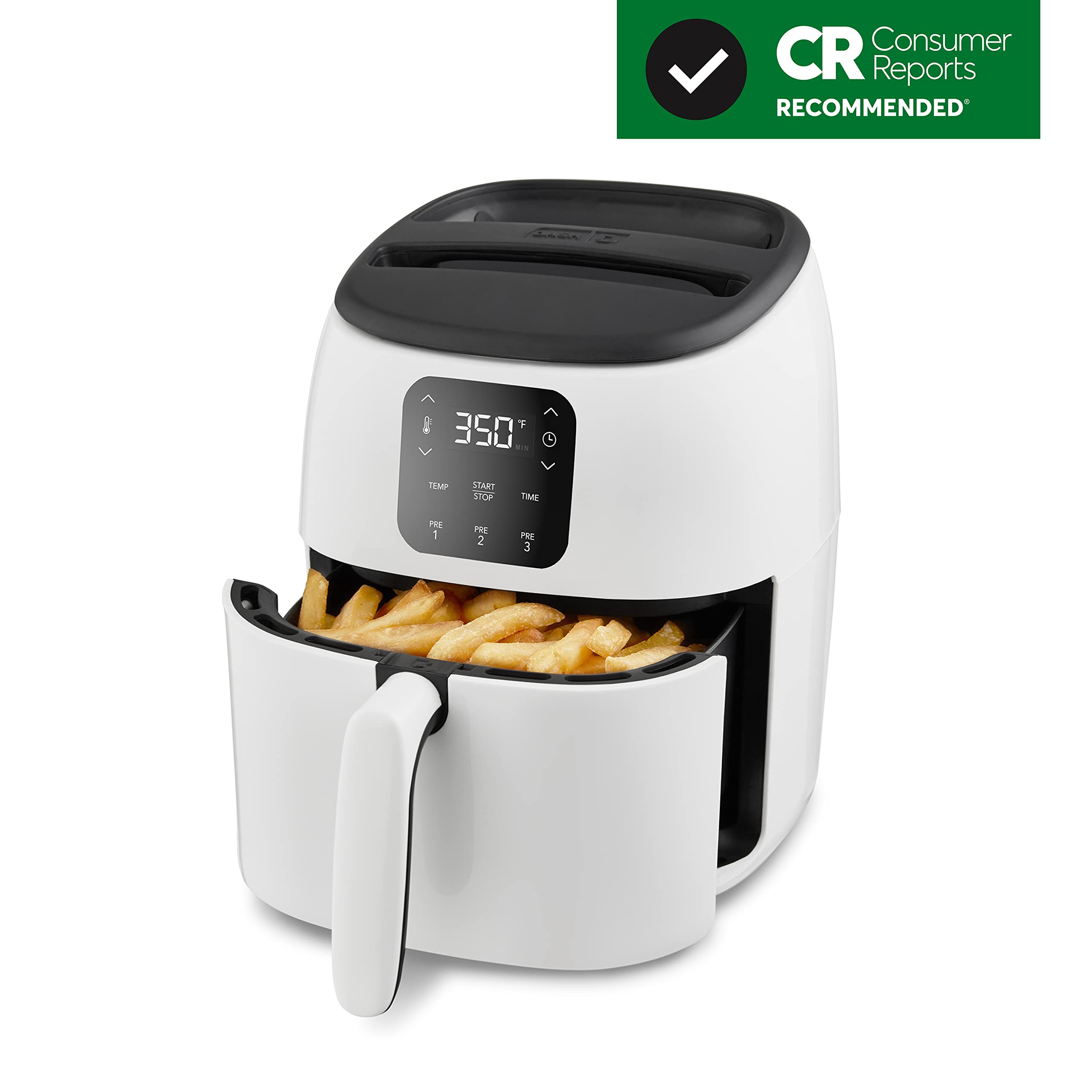 Freidora de aire eléctrica DASH Tasti-Crisp™, 2.6 cuartos, blanca - Freidora de aire compacta para alimentos más saludables en minutos, ideal para espacios pequeños - Apagado automático, digital, 1000 vatios