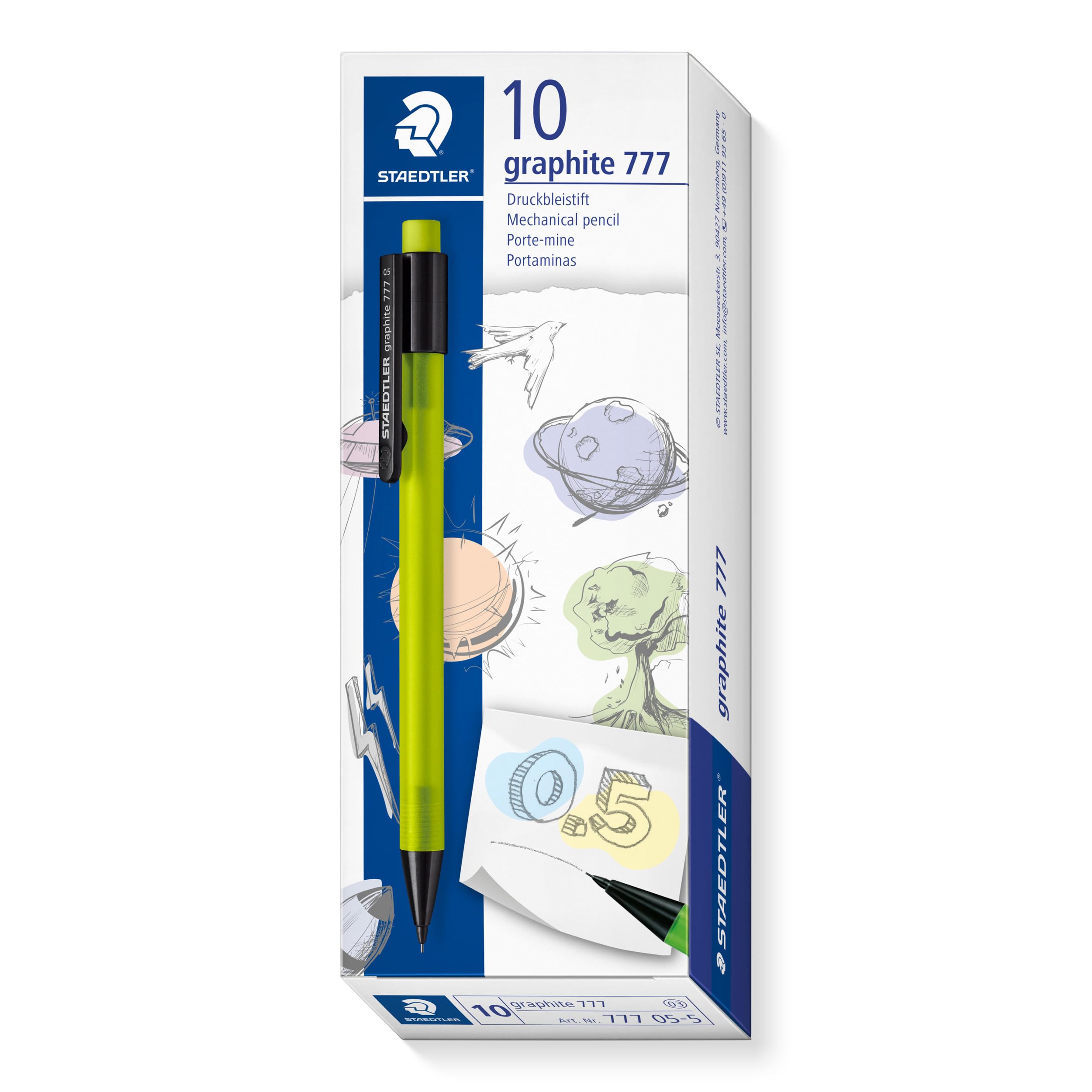 STAEDTLER 777 05-5 Graphite Mechanical Pencil - 0.5mm, B Lead, Green Barrel (Pack of 10)