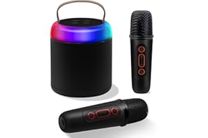 BUPTO Newest Portable Karaoke Machine,Portable Bluetooth Speaker with 2 Wireless Microphone, Music Player for Kids Adults,Birthday Gifts for Boys and Girls(Black)