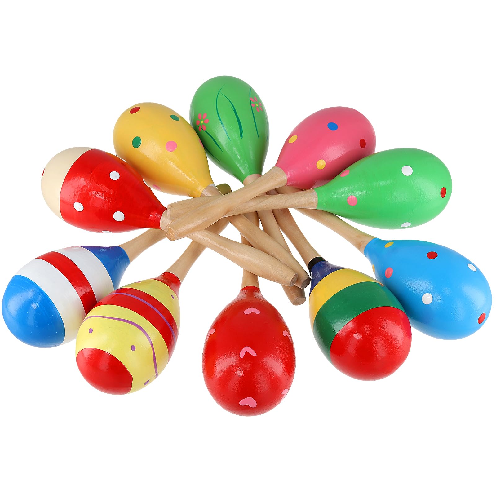 MOUYAT 10 Pcs Wooden Maracas, Full Size Painted Percussion Shakers Musical Instrument Maracas for Homes, Parties, Concerts, and Performances (19.5 x 6cm)