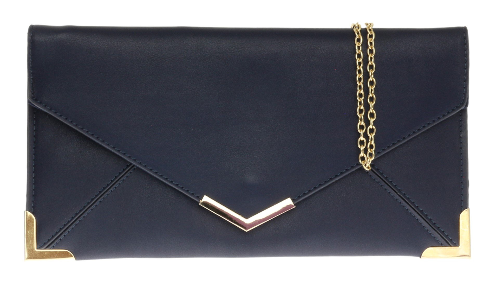 Girly Handbags Womens Clutch Bag Vintage Envelope Gold Trim Flat Handbag (Dark Blue)