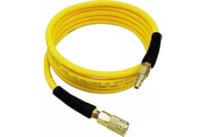 YOTOO Hybrid Lead-In Air Hose 1/4-Inch by 10-Feet 300 PSI Heavy Duty, Lightweight, Kink Resistant, All-Weather Flexibility with 1/4-Inch Industrial Air Fittings and Bend Restrictors, Yellow