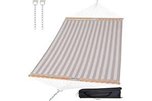 SUNCREAT Hammocks 14 FT Quick Dry Hammock Double Size with Spreader Bar, 2 Person Hammock for Outdoor Patio Yard Poolside, 450 lbs Capacity, Light Gray Stripes