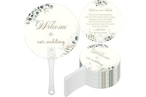 AIOMOB 100 Pcs Wedding Fans for Guests Bulk Welcome to our Wedding Plastic Handheld Fans for Party Decor Welcome Bag Stuffers