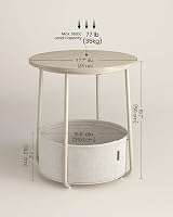 VASAGLE Round Side Table with Fabric Basket Cream White LET223K67 view 4