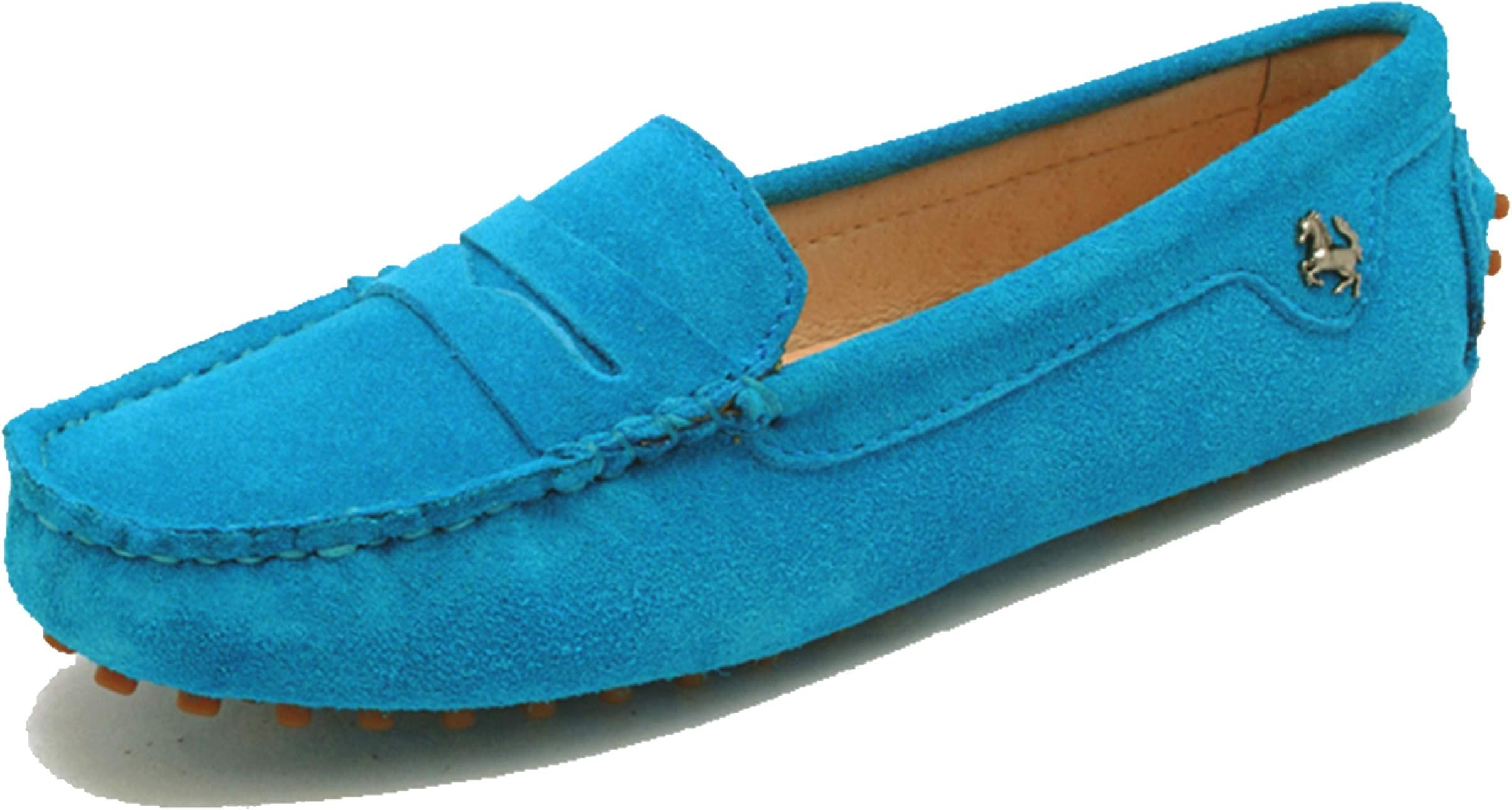 MINITOO Driving Shoes Women's Classic Stripe Suede Penny Loafers Casual Flats YB9603