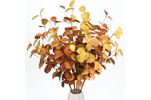 Bessol Fall Decorations Artificial Eucalyptus Stems 5Pcs Fall Eucalyptus Plants Autumn Decorations for Home Table Centerpieces Fake Fall Stems for Farmhouse Kitchen Floral Arrangements Decor