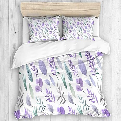 Amazon Xingaka 布団カバー シングル 3点セット モダンな葉紫ラベンダーとティールグリーン ベッド用 掛け布団 枕 カバー 洋式 和式兼用 寝具カバーセット オンライン通販