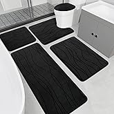 YIHOUSE Memory Foam Black Bathroom Rug Sets 5 Piece, Ultra Absorbent Bath Mat for Bathroom - Non-Slip Machine Washable & Dry Quickly, 5 Piece Bathroom Mat Set, Black