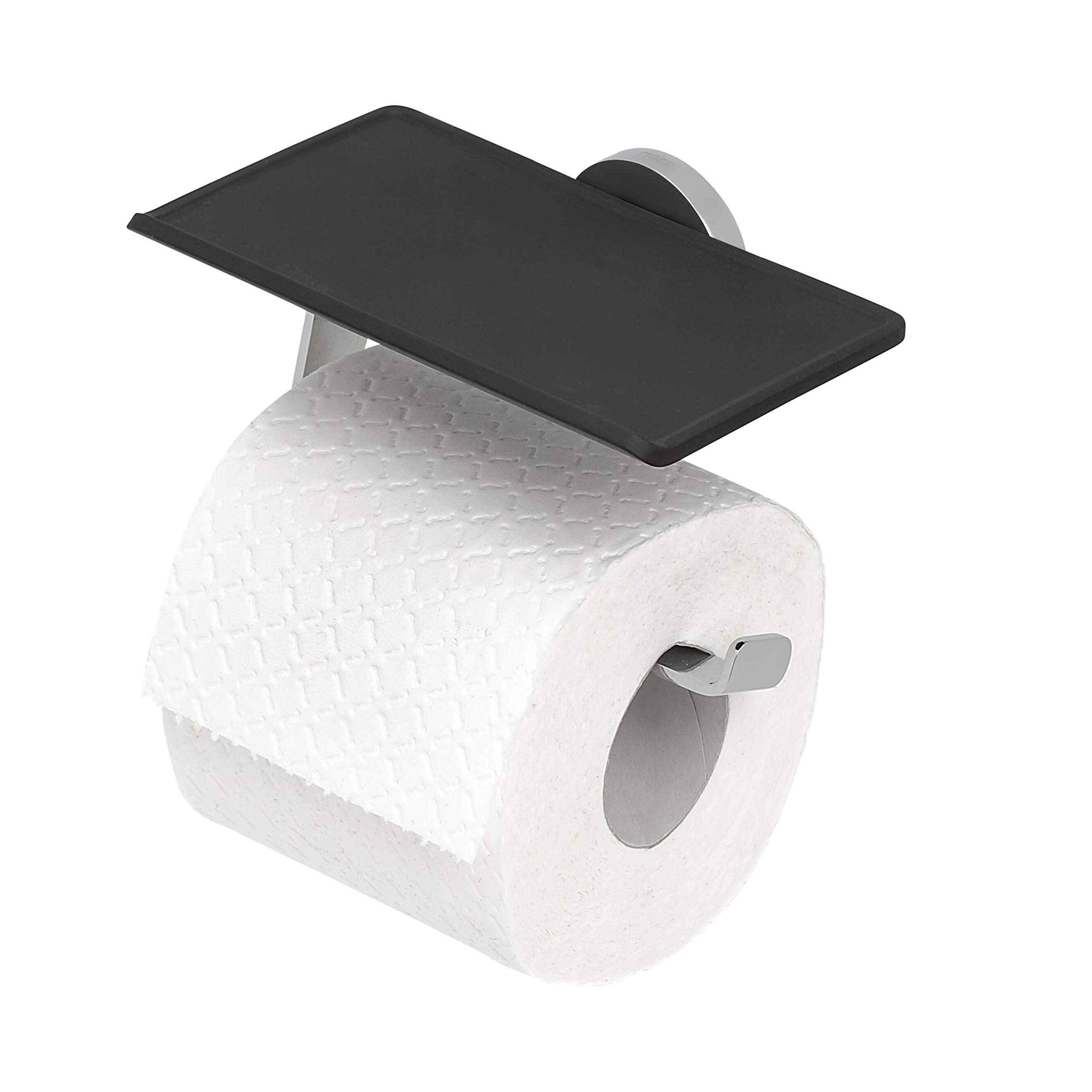Tiger Noon Toilet Roll Holder with Shelf, Chrome, BxHxT: 15 x 8,5 x 9,5 cm