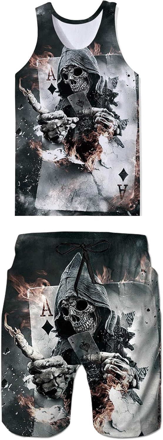 SKYRAINBOW Men's 3D Print Tank Tops Quick Dry Lion Gym Board Short Hawaii Swim Trunks for Summer Beach: Clothing
