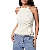 winkbay Women's Summer Halter Crop Top Y2k Tie Backless Ruffle Fitted Going Out Tops Beach Vacation Clothes