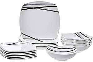 �鶹�� Basics 18-Piece Square Dinnerware Set, Dishes, Bowls, Service for 6, Modern Beams