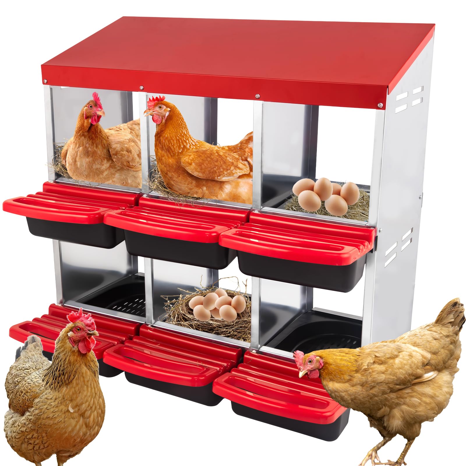 Photo 1 of GDLIN Nesting Boxes for Chickens, Chicken Nesting Box, 6 Compartment Nesting Boxes for Chickens - 6 Hole Roll Away Heavy Duty Metal Chicken Coop Laying Box for Hens, Ducks