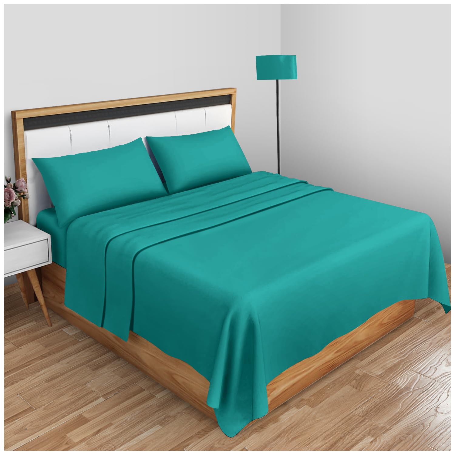 GC GAVENO CAVAILIA Super Soft Plain Dyed Diamond Flat Sheet [ Double - Deep teal ]
