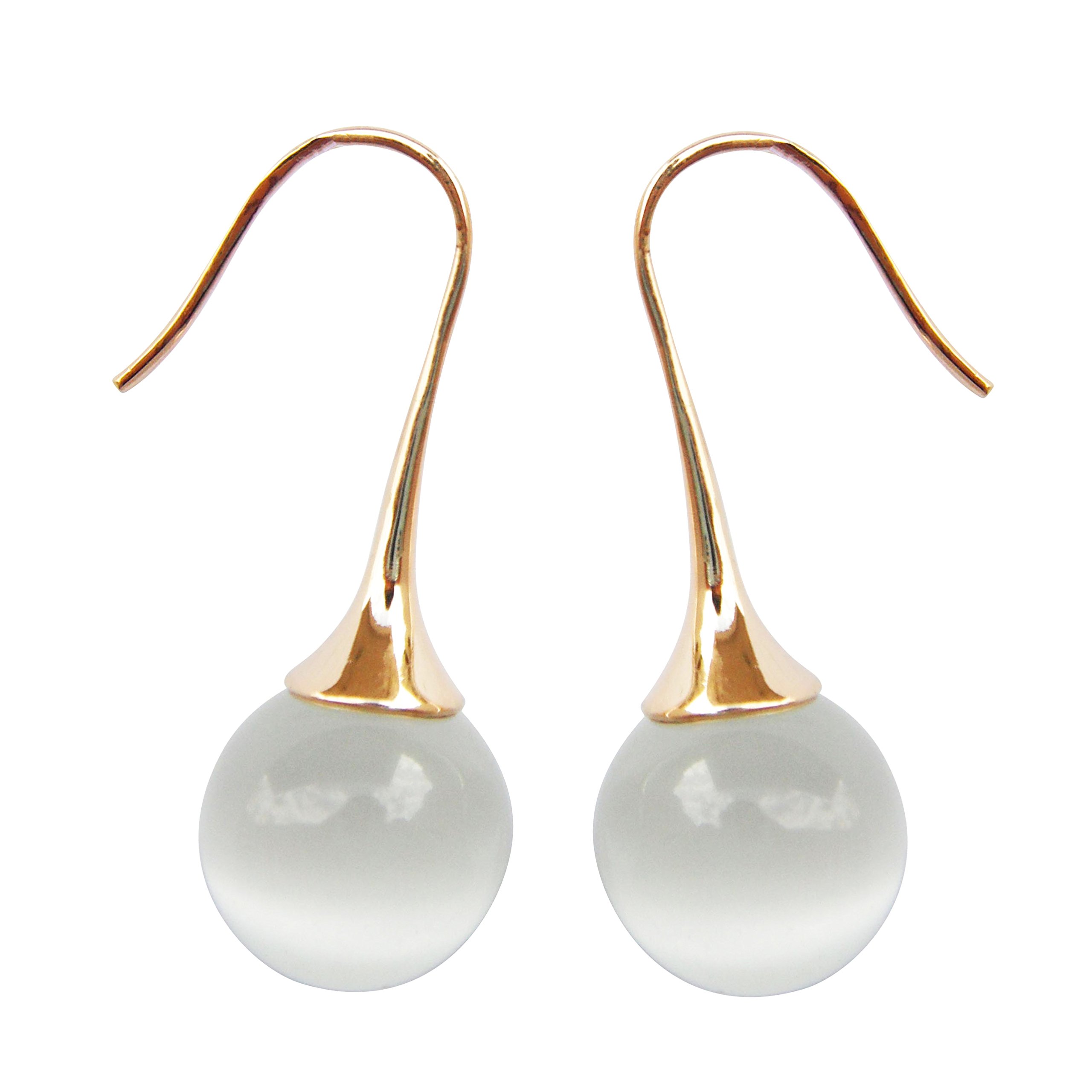 Navachi 18k Yellow Gold Plated White Ball Opal Agate Az1989e Dangle Drop Earrings