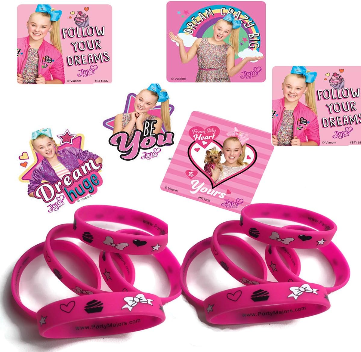 24 JoJo Siwa Stickers & 12 Party Bow Pink Wristbands