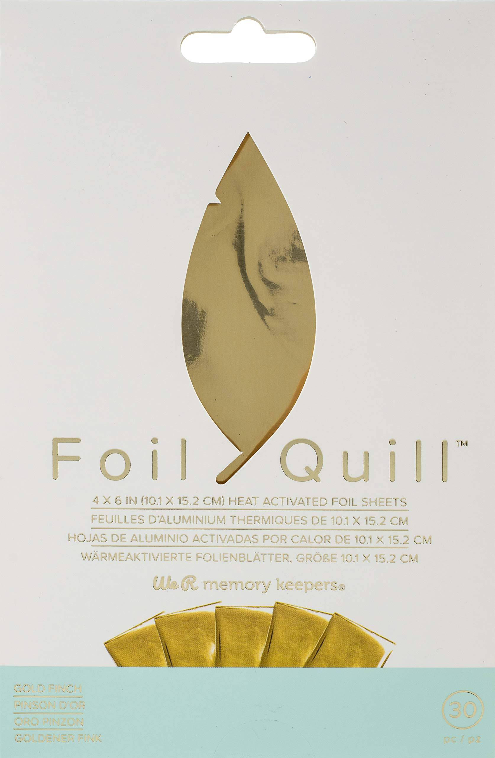 We R Memory Keepers Heat Activated Foil, Goldfinch, Set of 30 Sheets, 4x6", Use with Quill Pen to Create Shiny Embellishments and Designs