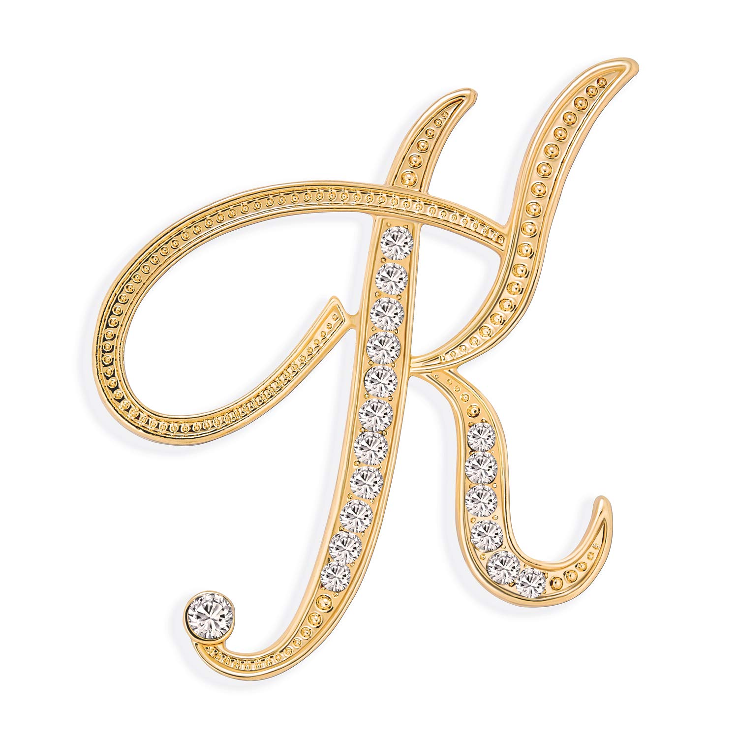 Large Statement ABC Pave Crystal Cursive Script Monogram Letters Alphabet Initial K Scarf Lapel Pin Brooch For Women Yellow Gold Plated