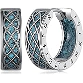 Viking Earrings for Men Women 925 Sterling Silver Rune Celtic Hoop Earring Viking Jewelry Gifts Men Women
