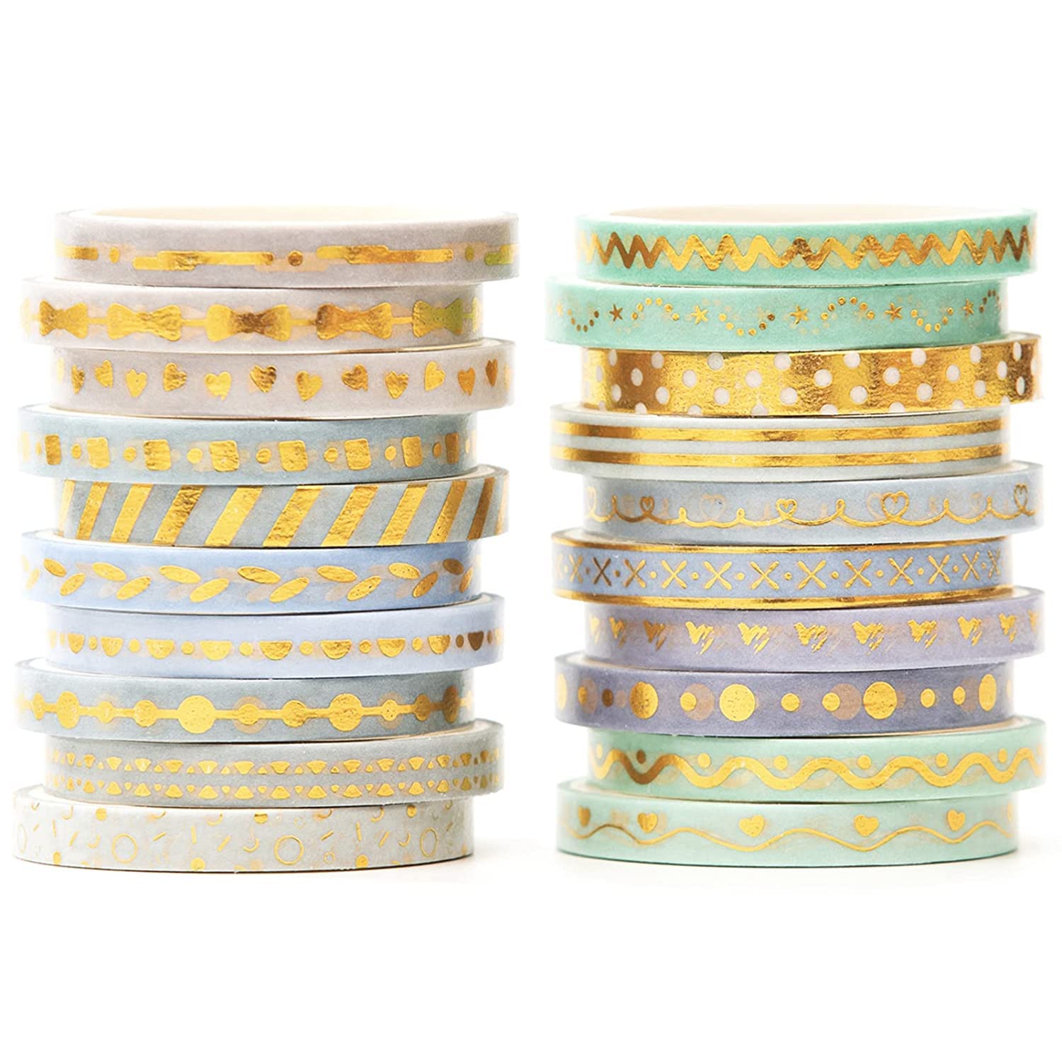 YUBX Skinny Gold Washi Tape Set Basic Foil Print Decorative Masking Tapes for Arts, DIY Crafts, Journals, Planners, Scrapbook, Wrapping (Lavender)