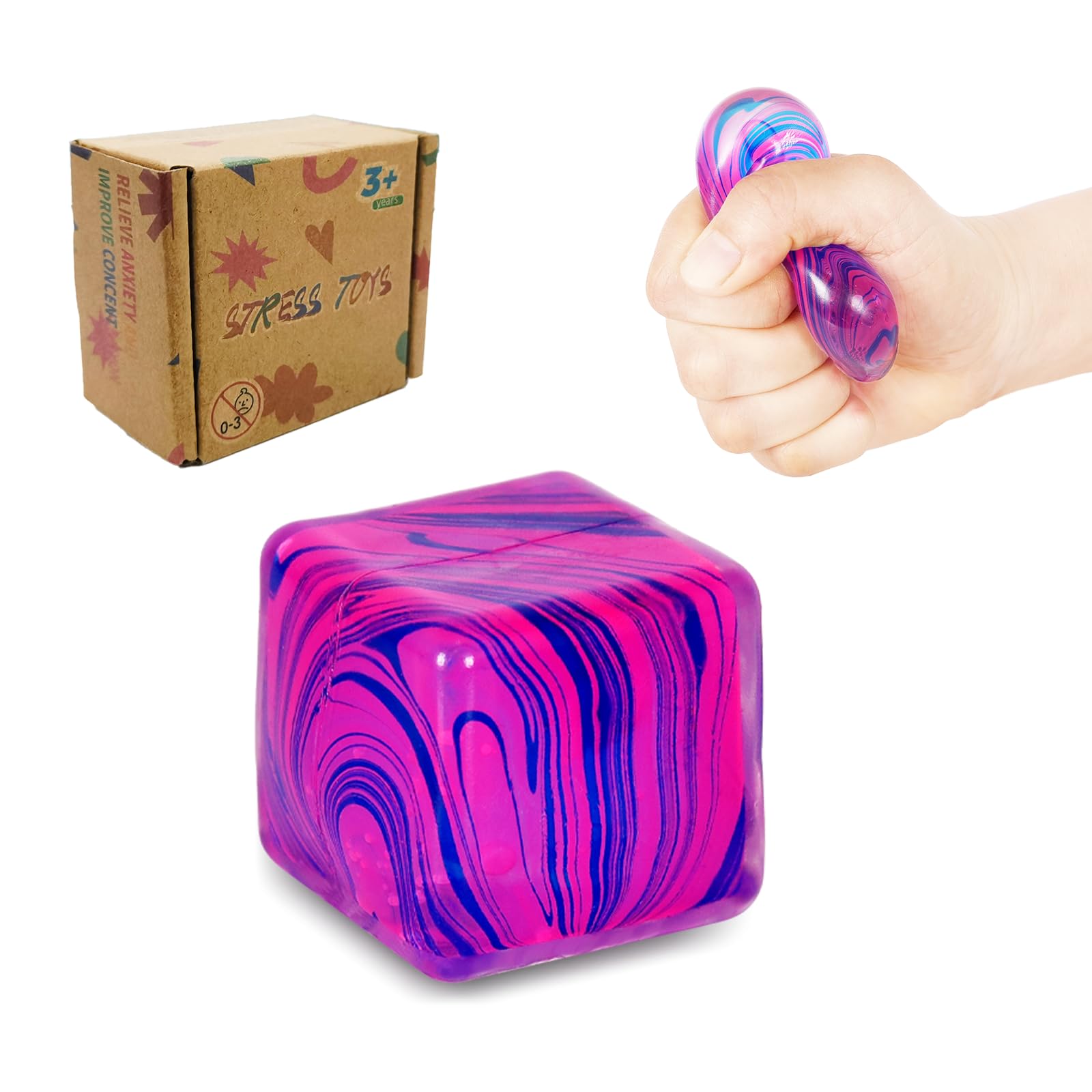 Fumzazyllo Small Square Cube Squeeze Toy – Stress Relief Squishy Toy for Kids & Adults, Fidget Sensory Ball, Anxiety Relief Stress Toy, 3.5cm (Blue)