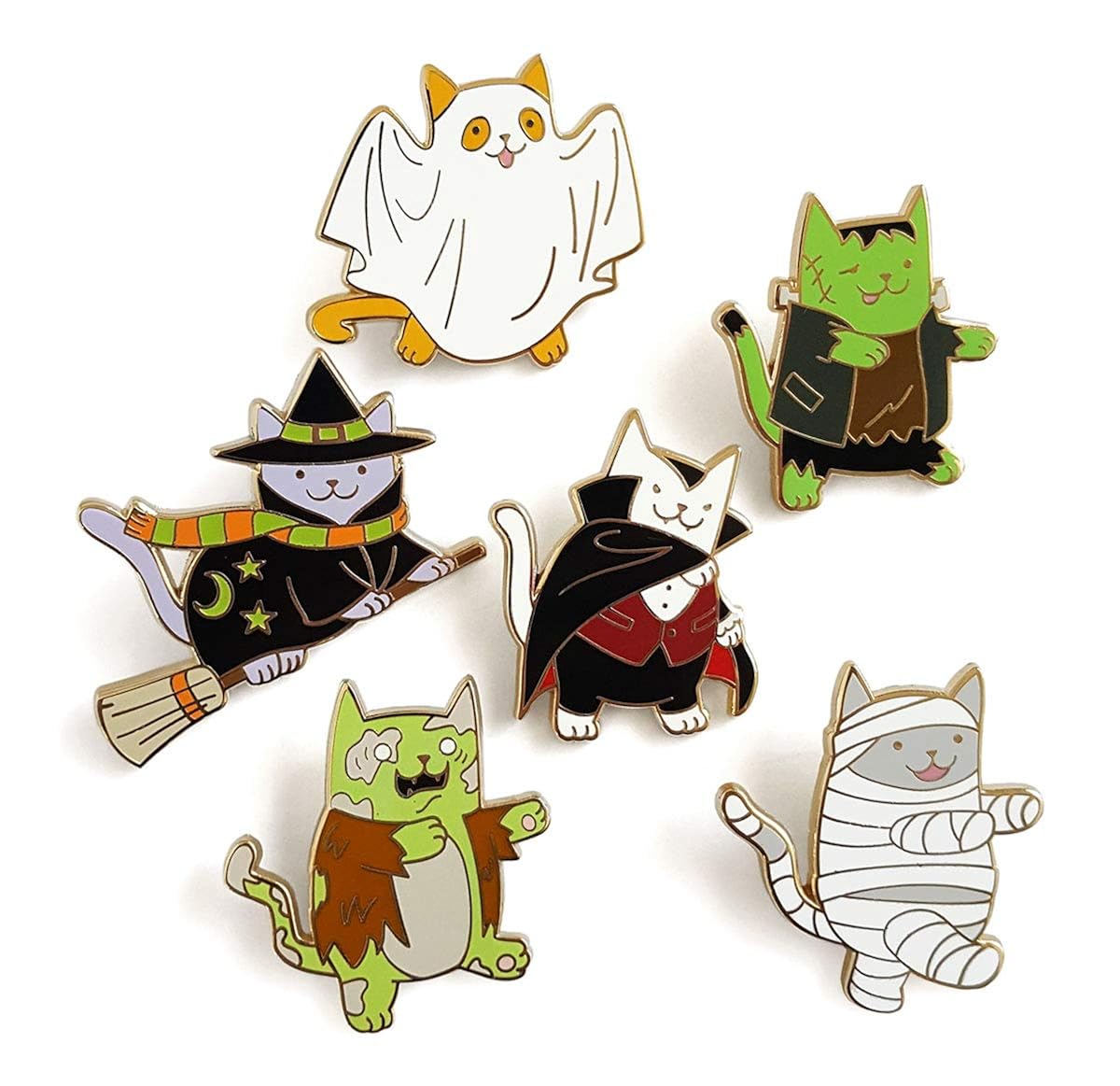 Pinsanity Cute Halloween Cats Enamel Lapel Pin Collection (6 pins
