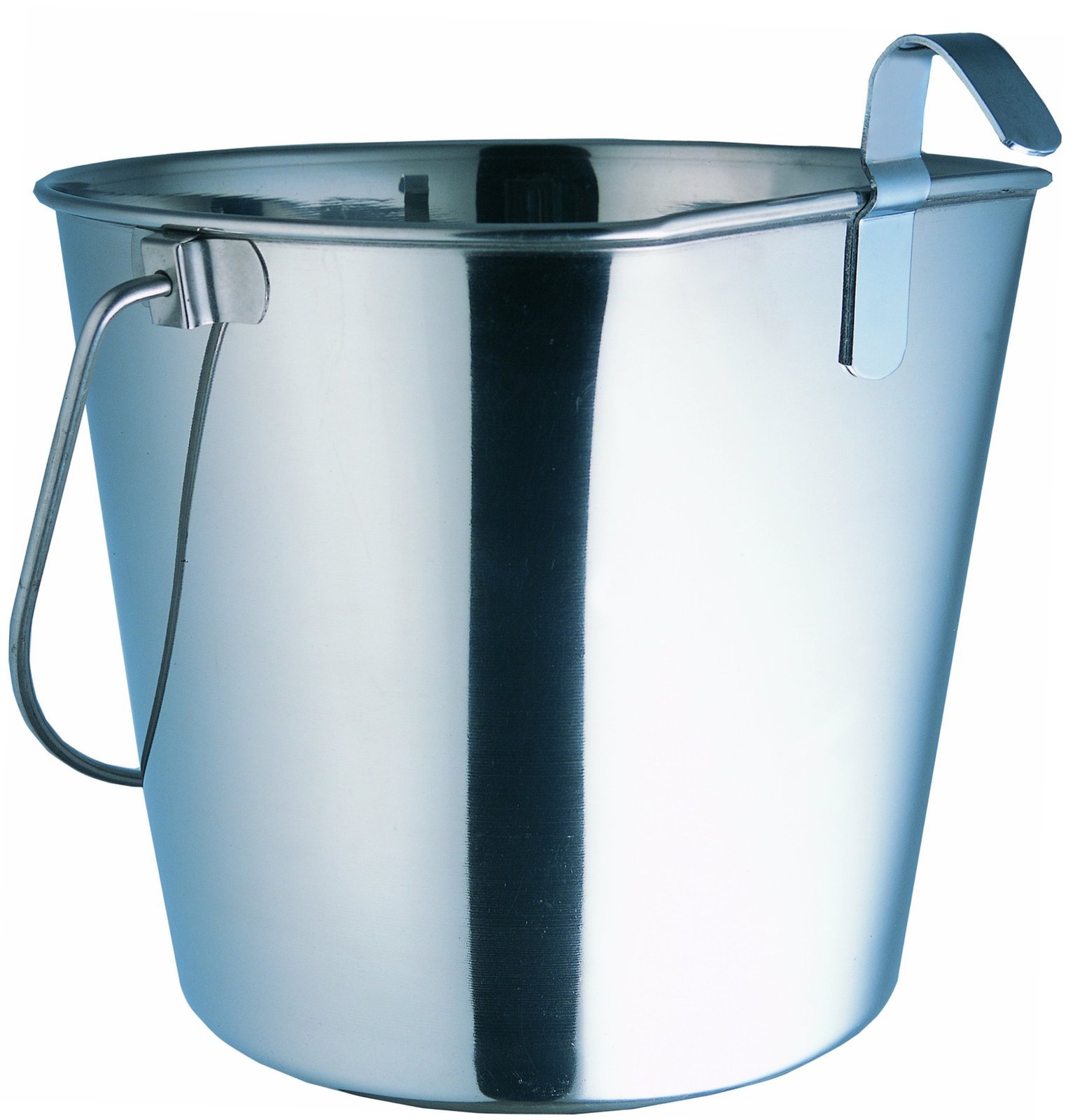 Indipets Heavy Duty Stainless Steel Flat Sided Pail with Hooks - 2 Quart - Lays Flat Against Dog Kennel, Crate or Fence,800107