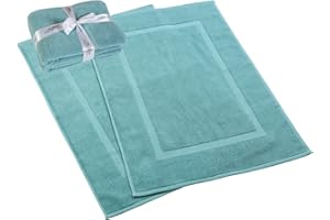 HILLFAIR 900 GSM-Hotel-Spa Tub-Shower Bath Floor Towels - (2 Pack, Sea Green, 21 Inch by 34 Inch) - 100% Cotton Floor Towels Machine Washable Cotton Terry Bath mat Rugs - 2 Piece Towel Set