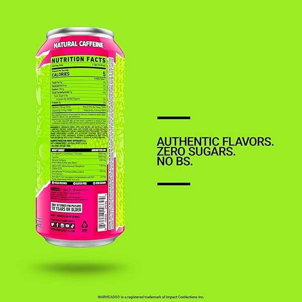 GHOST ENERGY DRINK – 12-PACK, WARHEADS SOUR WATERMELON, 16OZ – ENERGY & FOCUS & NO ARTIFICIAL COLORS – 200MG OF NATURAL CAFFEINE, L-CARNITINE & TAURINE – GLUTEN-FREE & VEGAN