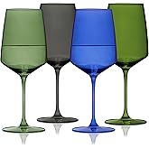 Viski Reserve Nouveau Colorful Wine Glasses, Crystal Glassware for Red and White Wines, Stemmed Drinking Glasses for Wedding Gifts, Birthday, Holiday, Dinner Party, 22 oz, Set of 4, Seaside