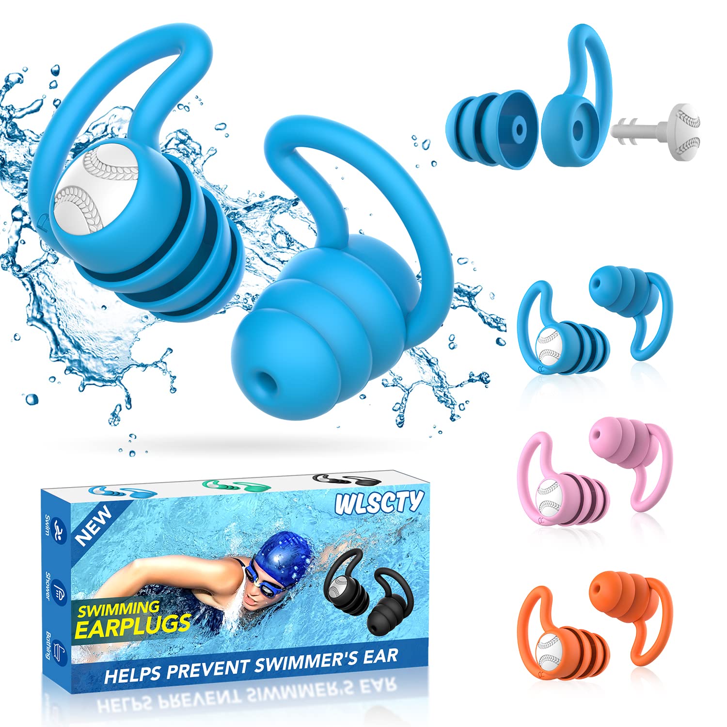 Tapones oidos natación - 3 Pares Silicona Tapones piscina adulto