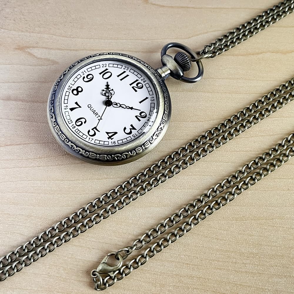 Fogitbok Vintage Quartz Pocket Watches for Men with Chains, Analog Pocket Watch for Women, Gifts for Dad/Grandpa Gifts for Him for Birthday