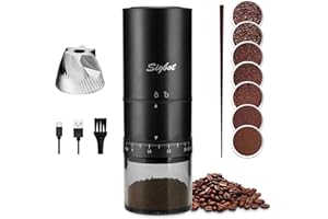 SIGBOT Portable Electric Coffee Grinder - 38 Grind Settings, Conical Burr & Black Stainless Steel Body, Rechargeable Mill for Espresso, Moka Pot, Turkish, Ideal for Camping and Travel