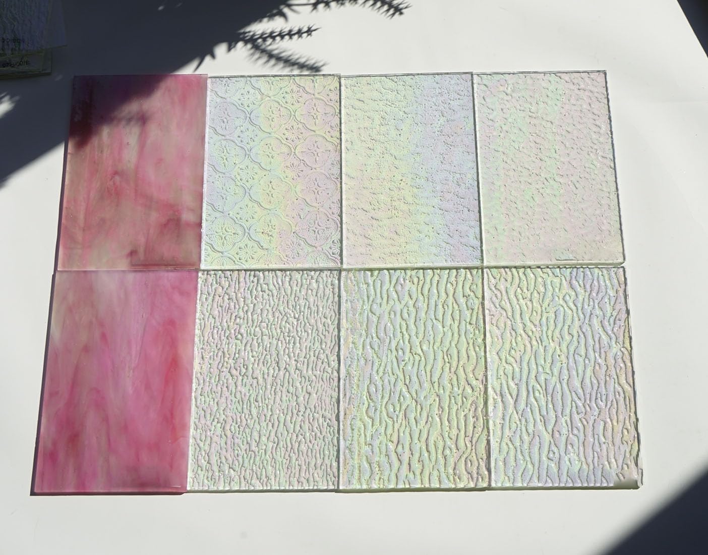 Lanyani 12 Sheets Iridescent Clear Textured Stained Glass Sheets for Crafts, 4x6 inch Cathedral Art Glass Packs for Mosaic Work